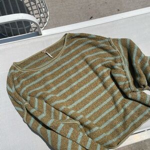 Free People Green and Blue Boxy Cropped Sweater